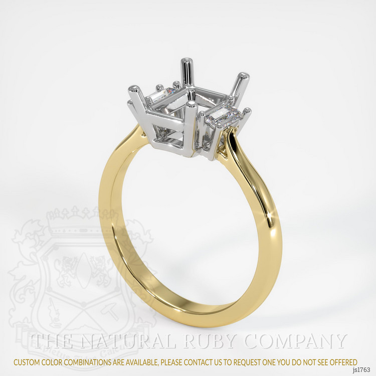 14K White & Yellow Three Stone Ring Setting