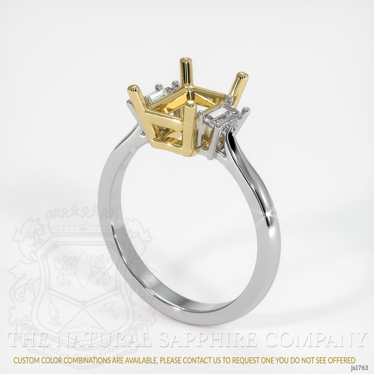 14K Yellow & White Three Stone Ring Setting