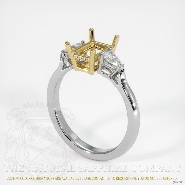 14K Yellow & White Three Stone Ring Setting