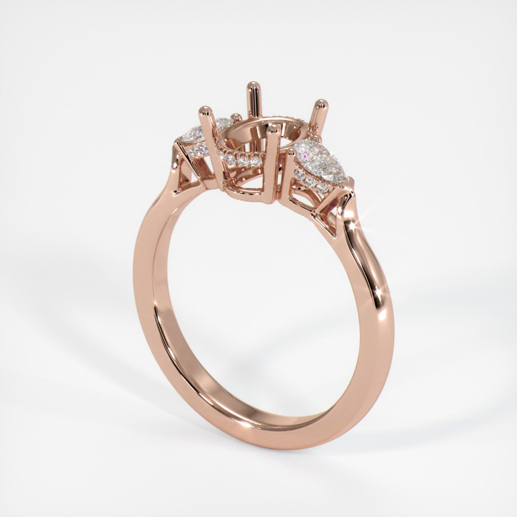 14K Rose Gold Three Stone Ring Setting