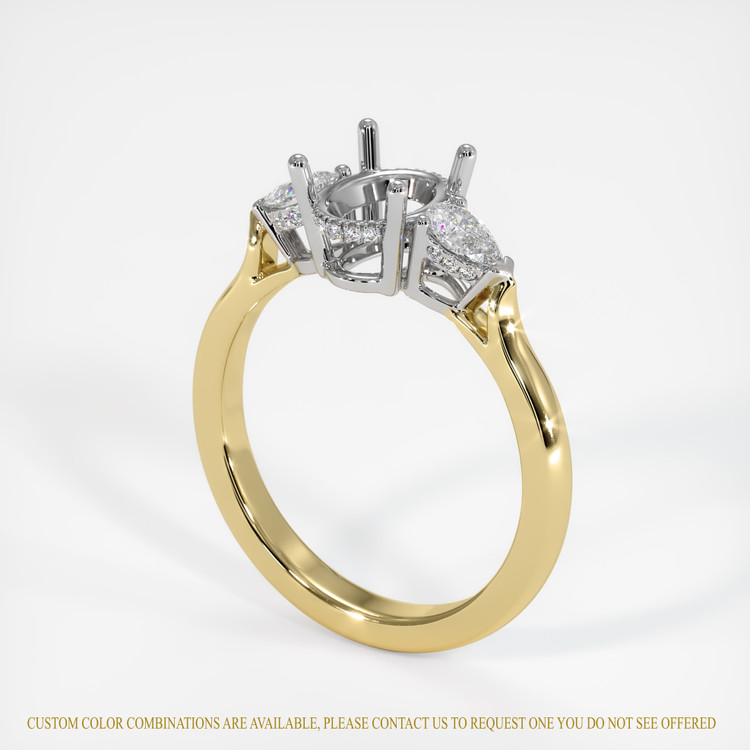 14K White & Yellow Three Stone Ring Setting