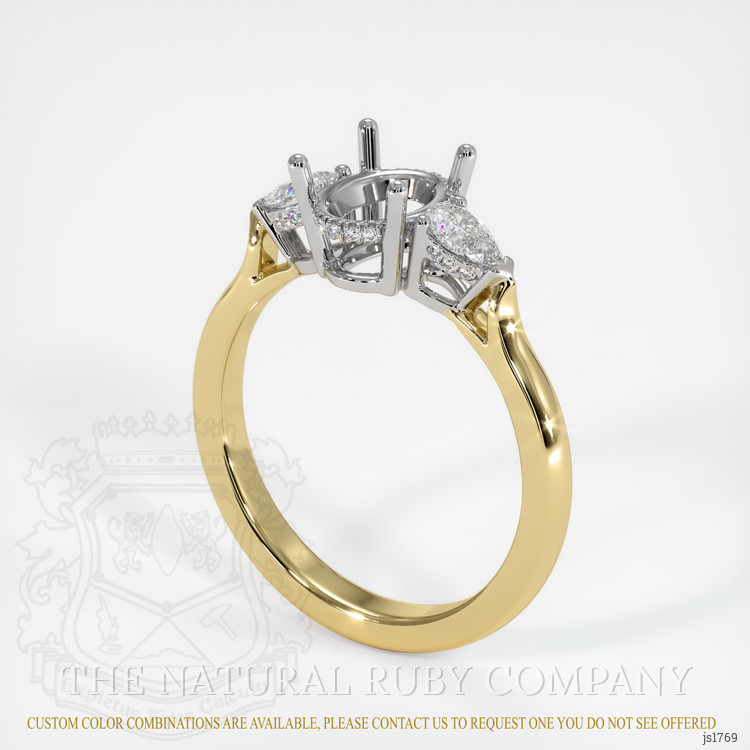 14K White & Yellow Three Stone Ring Setting