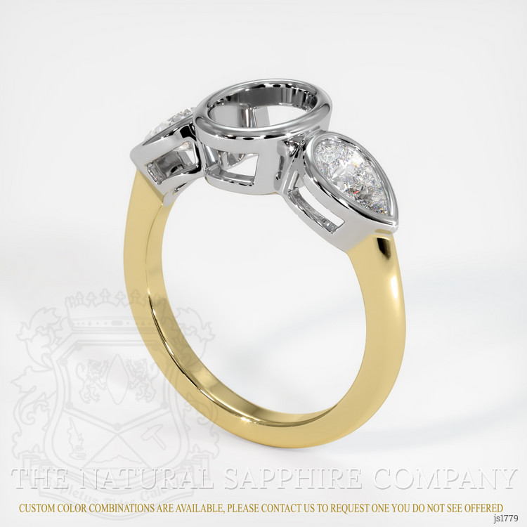 14K White & Yellow Three Stone Ring Setting