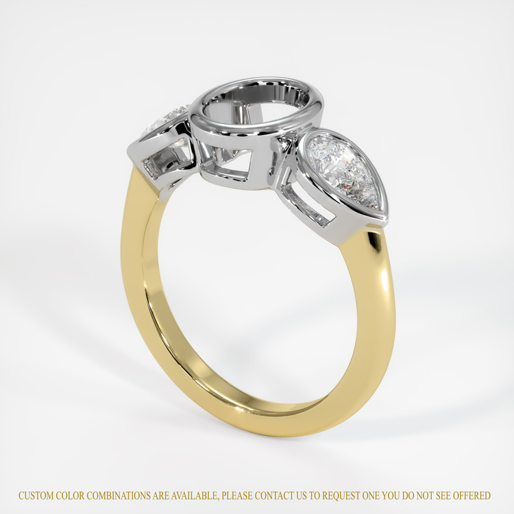 14K White & Yellow Three Stone Ring Setting