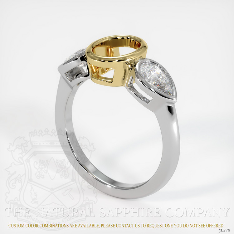 18K Yellow & White Three Stone Ring Setting
