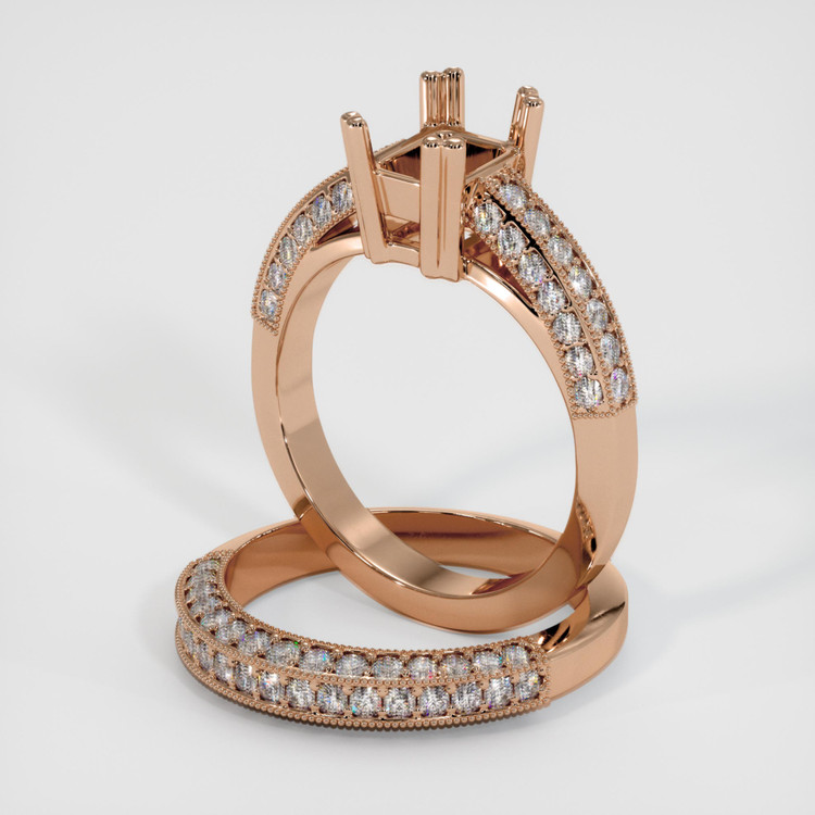 14K Rose Gold Pave Ring Setting