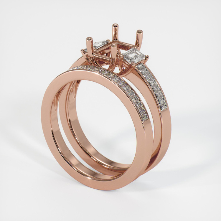 14K Rose Gold Three Stone Ring Setting