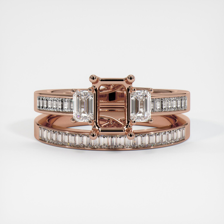 14K Rose Gold Three Stone Ring Setting