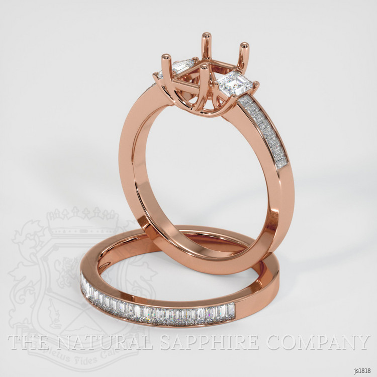 14K Rose Gold Three Stone Ring Setting