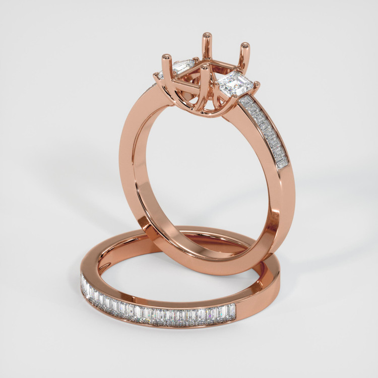 14K Rose Gold Three Stone Ring Setting