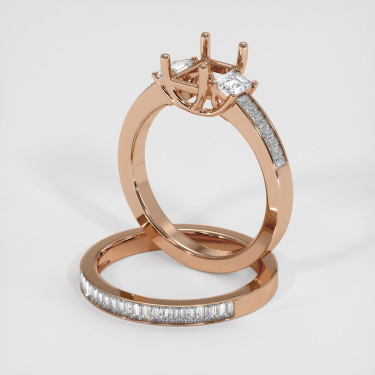 18K Rose Gold Three Stone Ring Setting