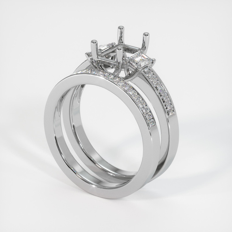 14K White Gold Three Stone Ring Setting