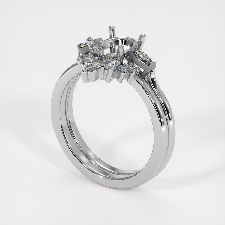 14K White Gold Three Stone Ring Setting