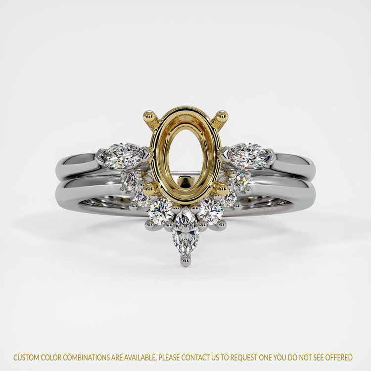 14K Yellow & White Three Stone Ring Setting