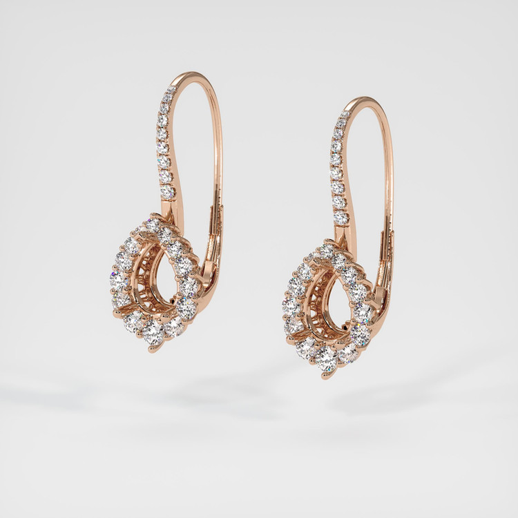 14K Rose Gold Halo Earring Setting