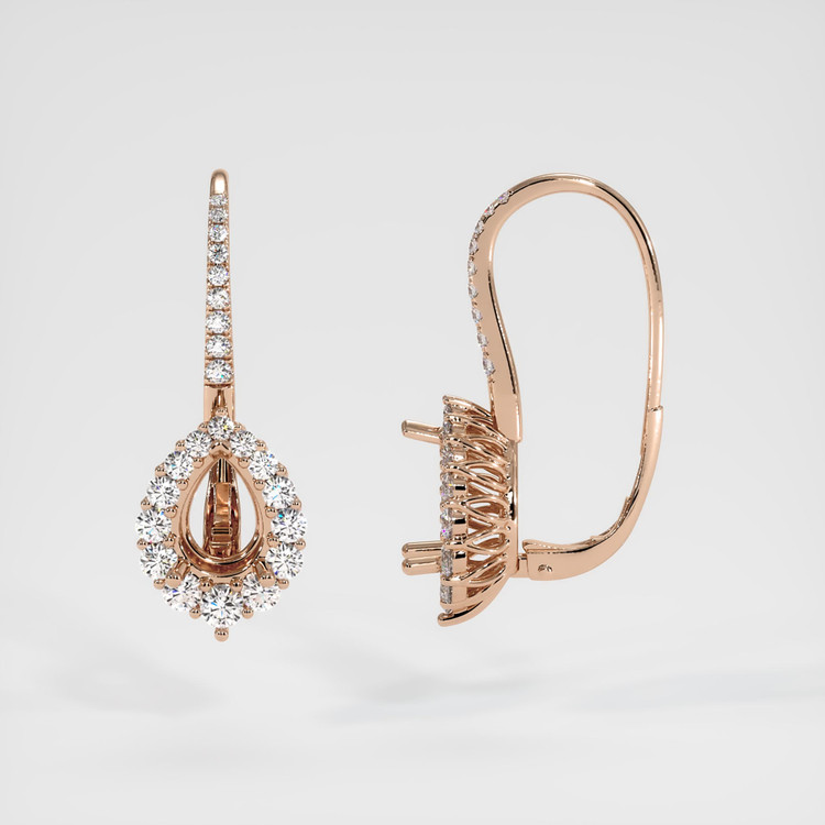 14K Rose Gold Halo Earring Setting
