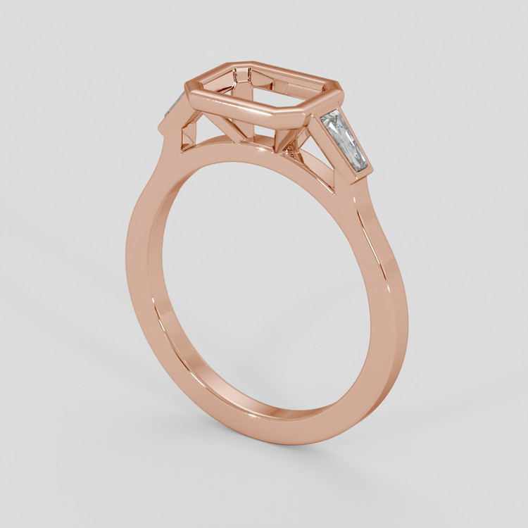 14K Rose Gold Three Stone Ring Setting