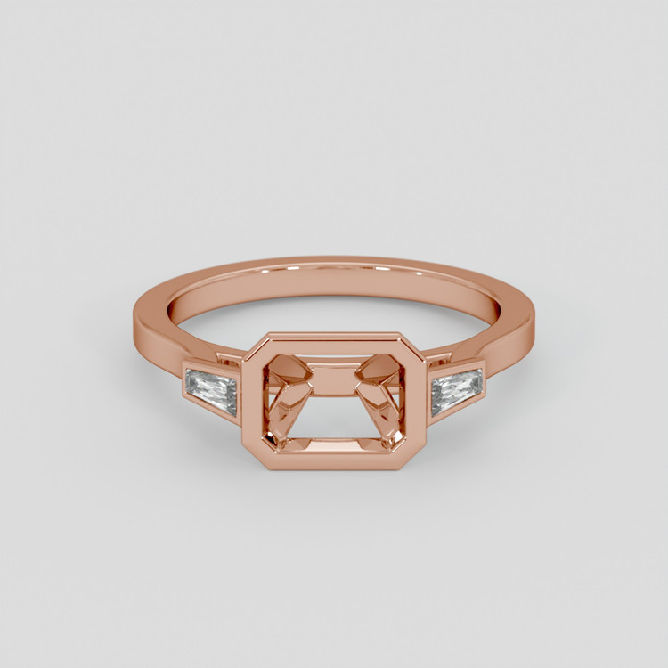 14K Rose Gold Three Stone Ring Setting
