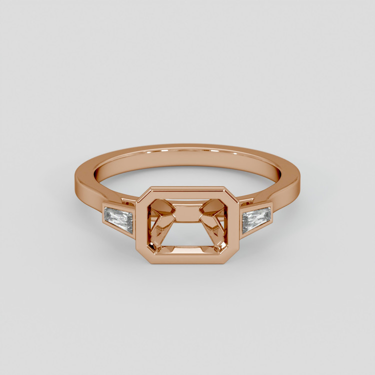18K Rose Gold Three Stone Ring Setting
