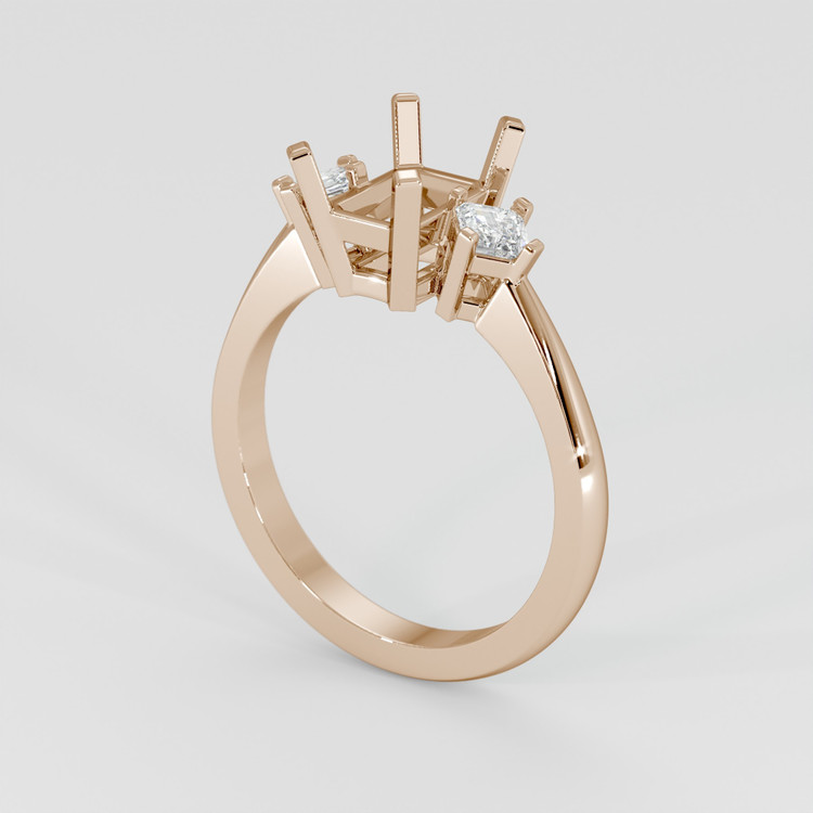 14K Rose Gold Three Stone Ring Setting