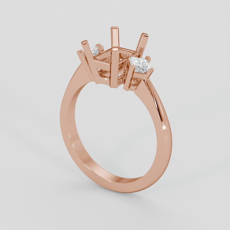 14K Rose Gold Three Stone Ring Setting
