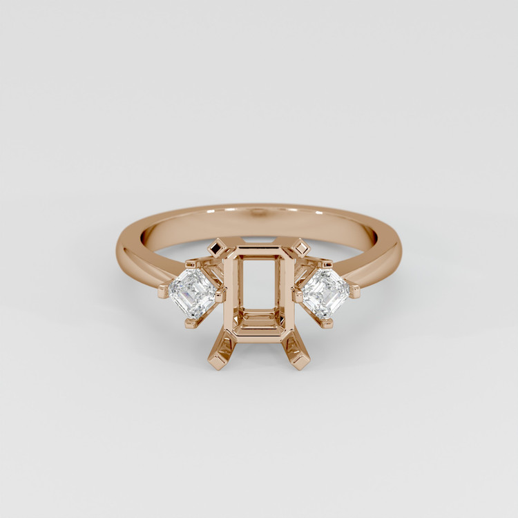 14K Rose Gold Three Stone Ring Setting
