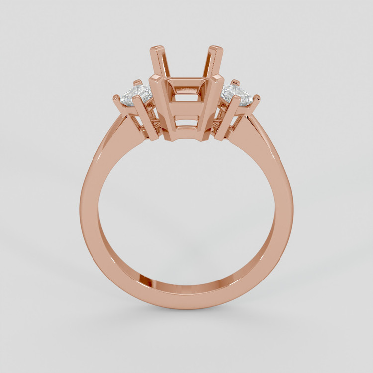 14K Rose Gold Three Stone Ring Setting
