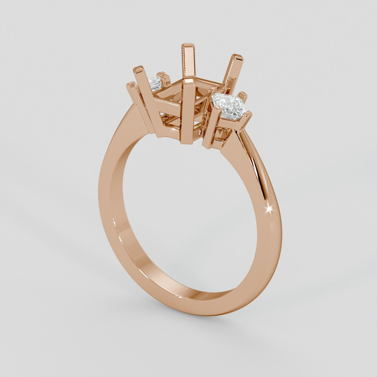 18K Rose Gold Three Stone Ring Setting