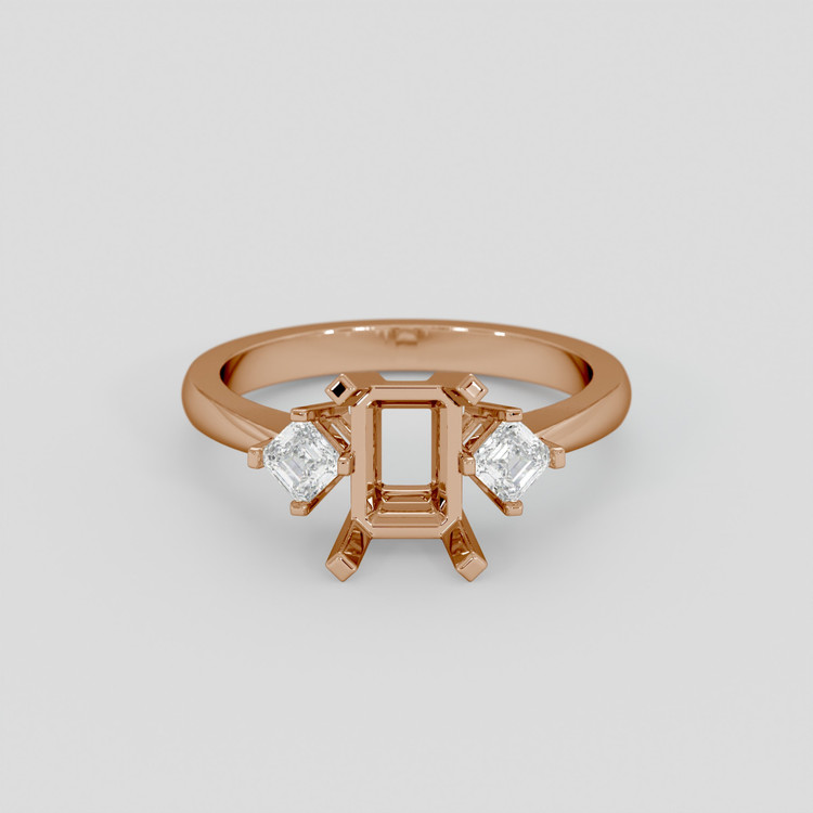 18K Rose Gold Three Stone Ring Setting