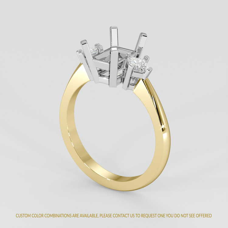 14K White & Yellow Three Stone Ring Setting
