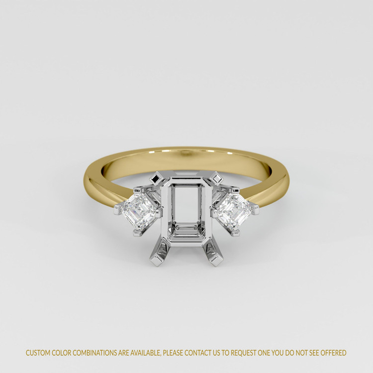 14K White & Yellow Three Stone Ring Setting