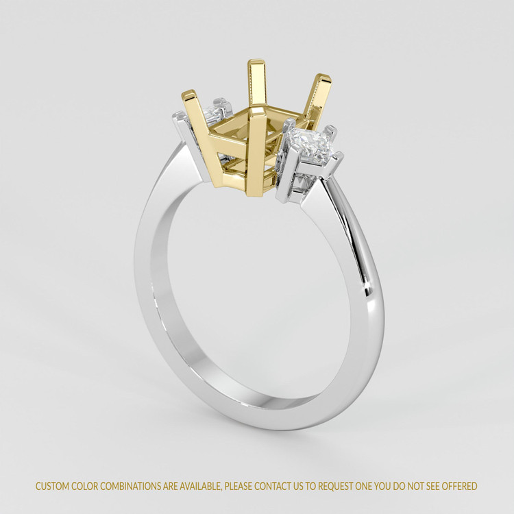 14K Yellow & White Three Stone Ring Setting