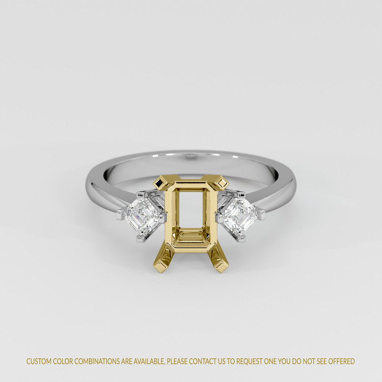 14K Yellow & White Three Stone Ring Setting