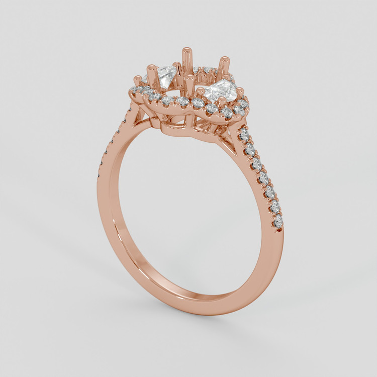14K Rose Gold Three Stone Ring Setting