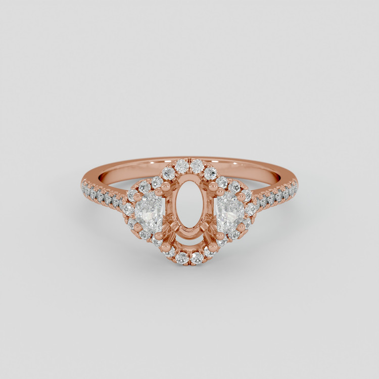 14K Rose Gold Three Stone Ring Setting