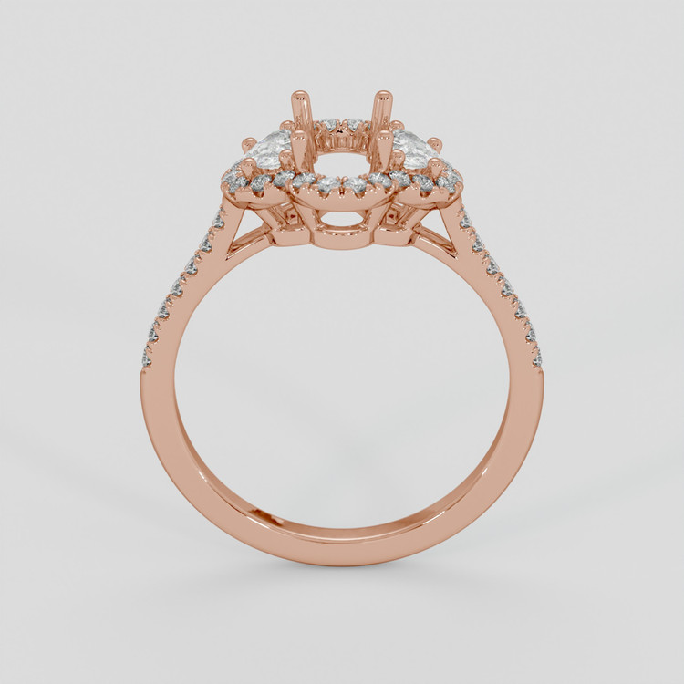 14K Rose Gold Three Stone Ring Setting