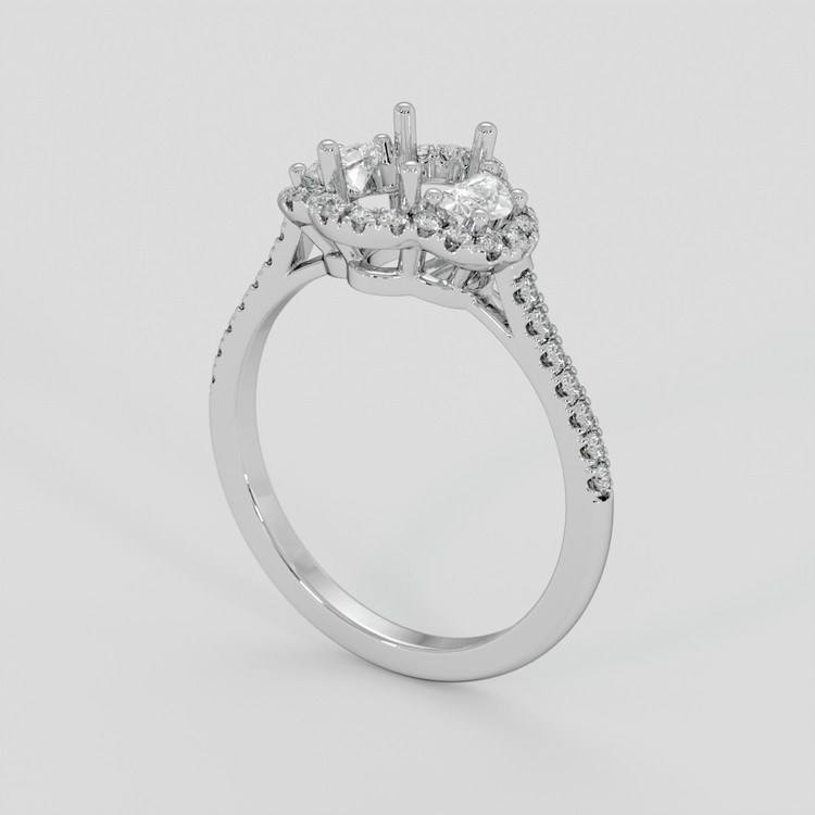 14K White Gold Three Stone Ring Setting