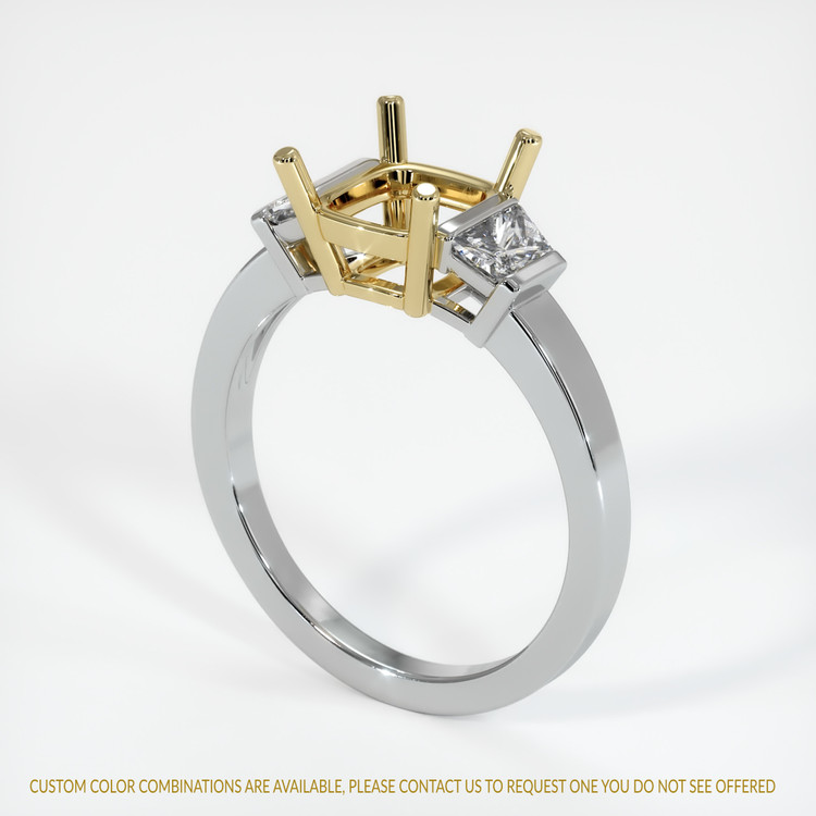 14K Yellow & White Three Stone Ring Setting