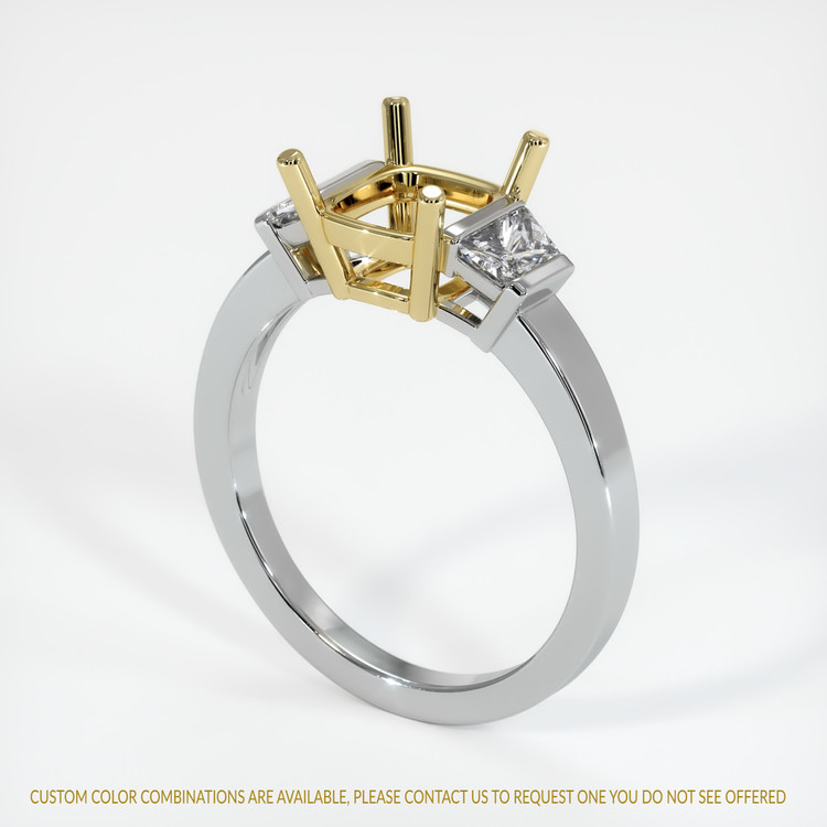 18K Yellow & White Three Stone Ring Setting