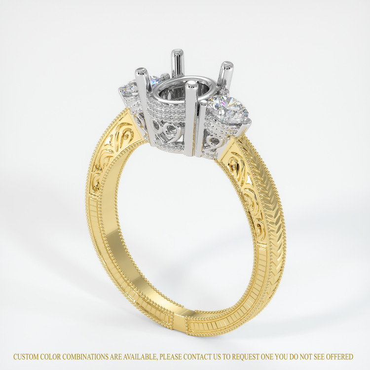 18K White & Yellow Antique Style Ring Setting