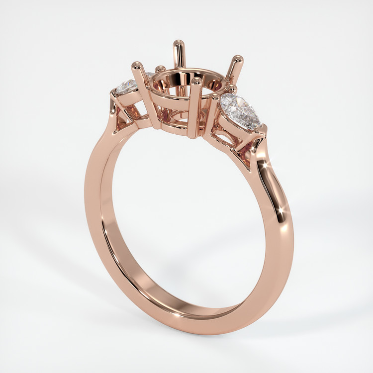 14K Rose Gold Three Stone Ring Setting