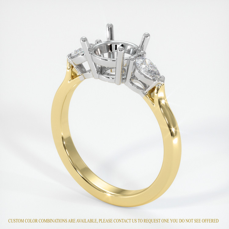 14K White & Yellow Three Stone Ring Setting