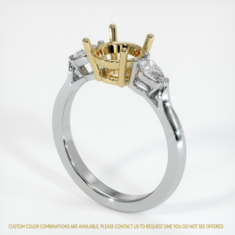 14K Yellow & White Three Stone Ring Setting