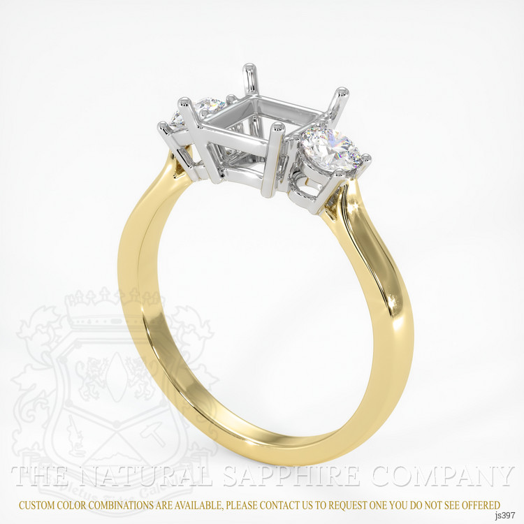 14K White & Yellow Three Stone Ring Setting