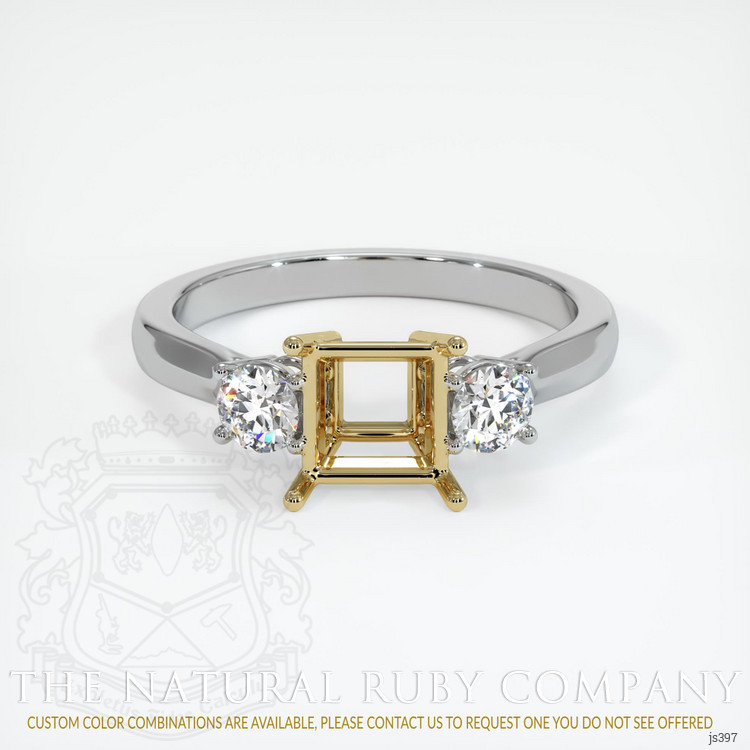 14K Yellow & White Three Stone Ring Setting