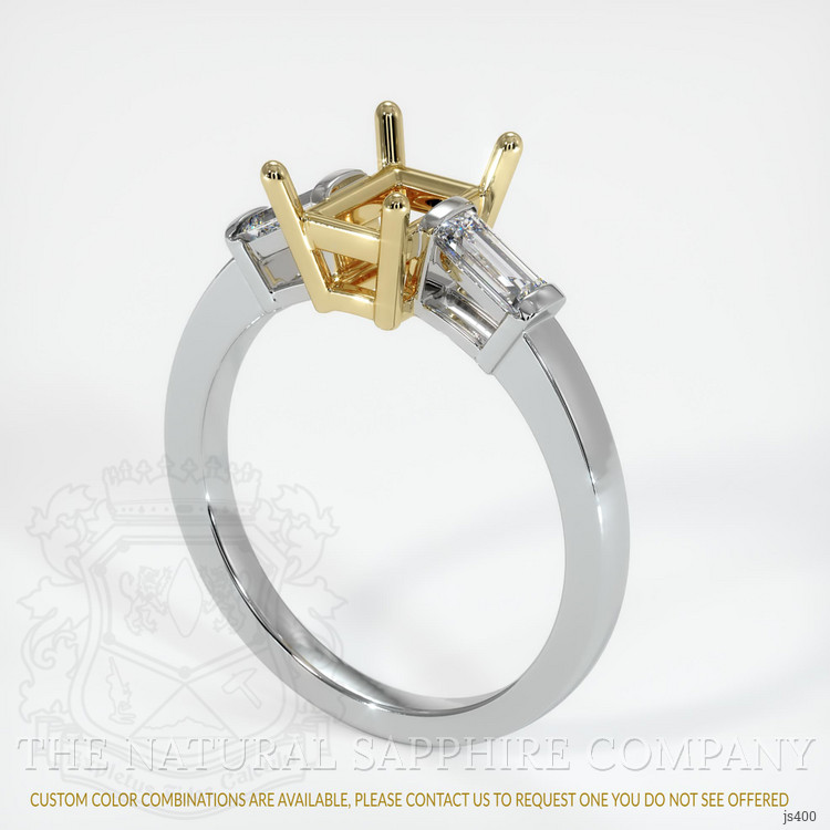 14K Yellow & White Three Stone Ring Setting