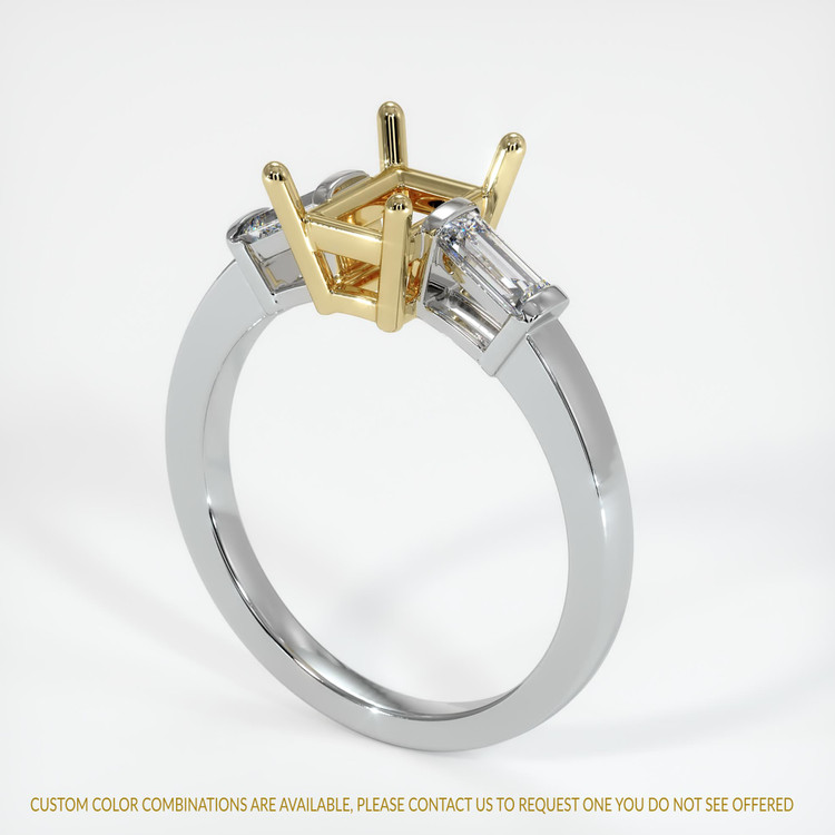 14K Yellow & White Three Stone Ring Setting