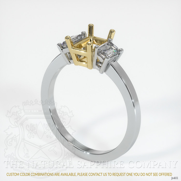 14K Yellow & White Three Stone Ring Setting