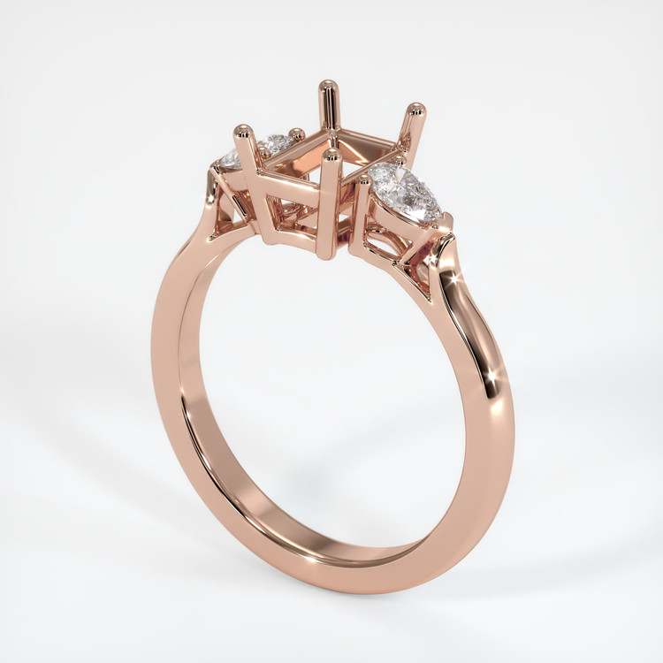 14K Rose Gold Three Stone Ring Setting
