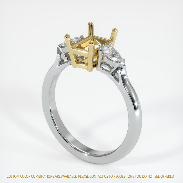 14K Yellow & White Three Stone Ring Setting
